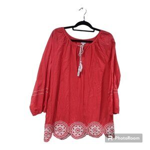 Mudpie Women's Coral Top White Lace Scalloped Hem Size L